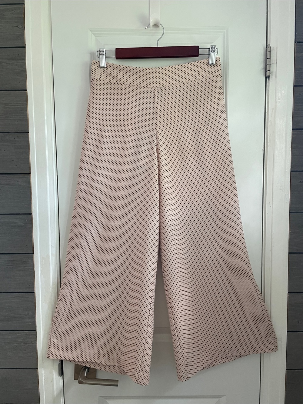 Adrianna Papell Hi-Waist Wide-Leg Blush Pink, Black Dots Pull On Pants S NWT